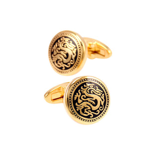 Fashion Elegant Plated Gold Dragon Totem Geometric Round Cufflinks