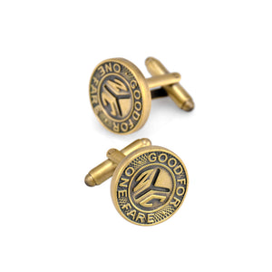 Fashion Vintage Plated Gold Geometric Round Copper Coin Cufflinks
