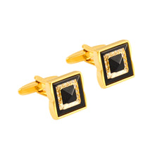 Load image into Gallery viewer, Fashion Simple Plated Gold Geometric Square Cufflinks with Cubic Zirconia