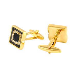 Fashion Simple Plated Gold Geometric Square Cufflinks with Cubic Zirconia