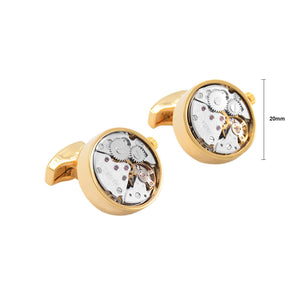 Fashion Personality Plated Gold Watch Movement Geometric Round Cufflinks