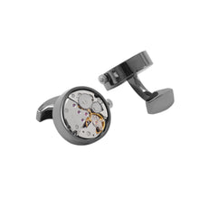 Load image into Gallery viewer, Fashion Personality Plated Black Watch Movement Geometric Round Cufflinks