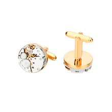 Load image into Gallery viewer, Fashion Personality Plated Gold Watch Movement Geometric Round Cufflinks