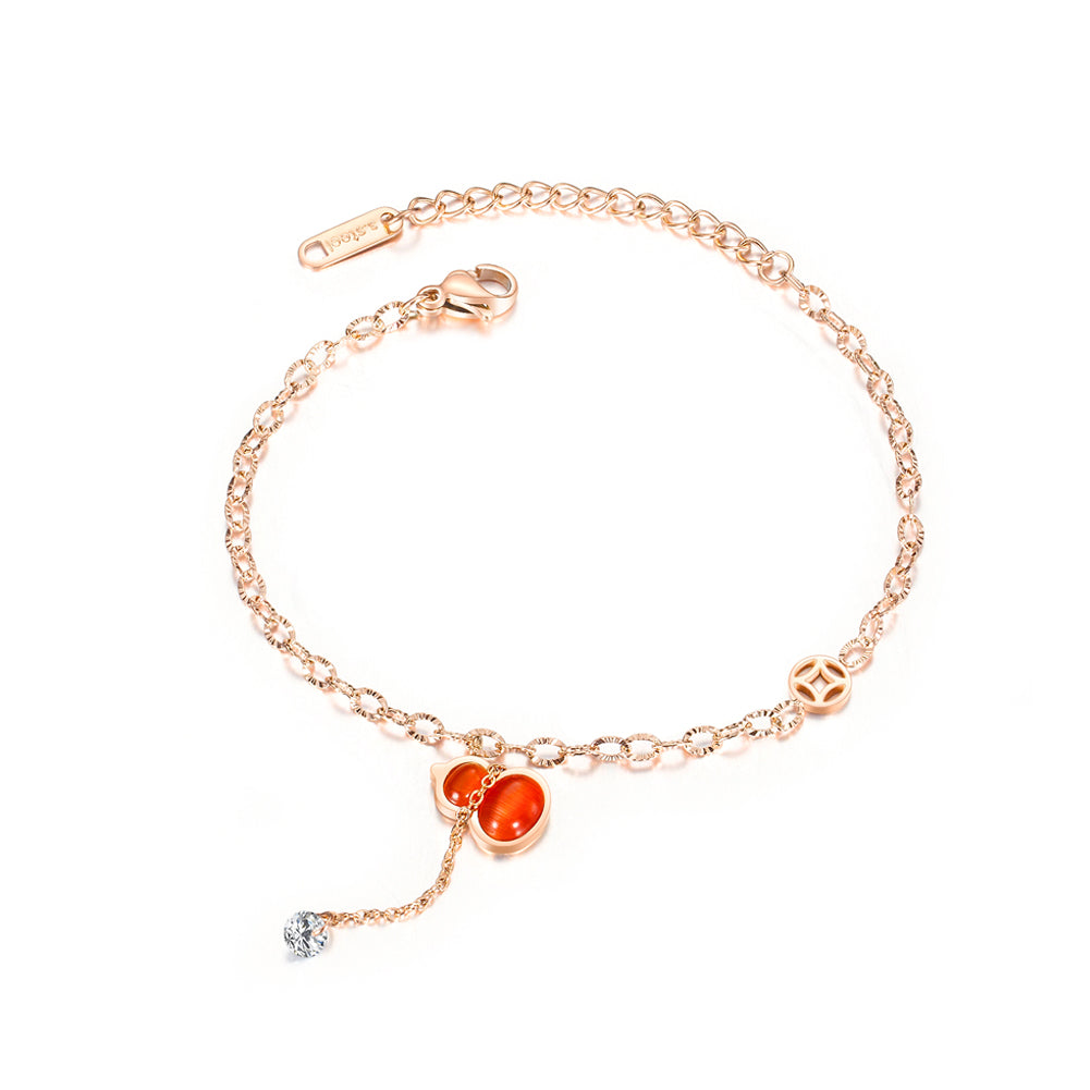 Simple and Fashion Plated Rose Gold Gourd Titanium Steel Anklet with Cubic Zirconia