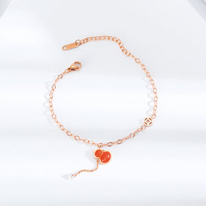Simple and Fashion Plated Rose Gold Gourd Titanium Steel Anklet with Cubic Zirconia
