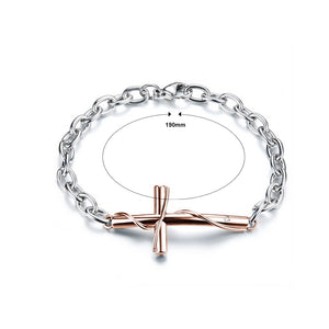 Simple and Fashion Rose Gold Cross Titanium Steel Bracelet with Cubic Zirconia
