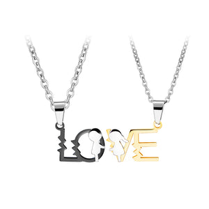 Fashion Sweet Black Gold LOVE Couple Titanium Steel Pendant with Necklace
