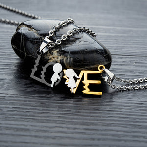Fashion Sweet Black Gold LOVE Couple Titanium Steel Pendant with Necklace