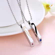 Load image into Gallery viewer, Simple and Sweet Mosaic Heart-shaped Geometric Rectangular Couple Titanium Steel Pendant with Cubic Zirconia and Necklace