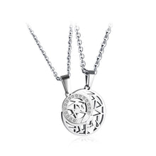 Load image into Gallery viewer, Fashion Simple Hollow Moon Sun Couple Titanium Steel Pendant with Cubic Zirconia and Necklace
