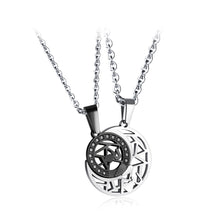 Load image into Gallery viewer, Fashion Simple Silver Black Hollow Moon Sun Couple Titanium Steel Pendant with Cubic Zirconia and Necklace