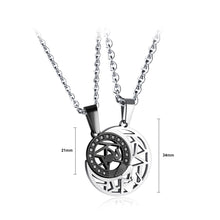 Load image into Gallery viewer, Fashion Simple Silver Black Hollow Moon Sun Couple Titanium Steel Pendant with Cubic Zirconia and Necklace