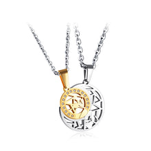 Load image into Gallery viewer, Fashion Simple Silver and Gold Hollow Moon Sun Couple Titanium Steel Pendant with Cubic Zirconia and Necklace