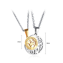 Load image into Gallery viewer, Fashion Simple Silver and Gold Hollow Moon Sun Couple Titanium Steel Pendant with Cubic Zirconia and Necklace