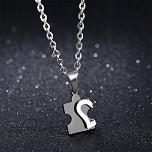 Romantic Creative Heart-shaped Puzzle Couple Titanium Steel Pendant with Necklace