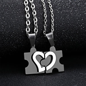 Romantic Creative Heart-shaped Puzzle Couple Titanium Steel Pendant with Necklace