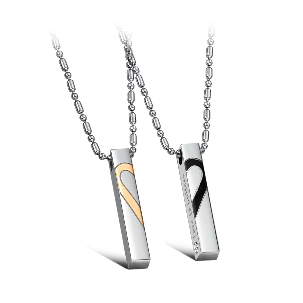 Simple Fashion Heart-shaped Geometric Rectangular Couple Titanium Steel Pendant with Necklace