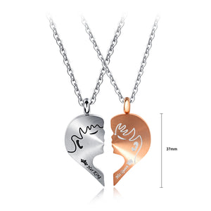 Fashion Romantic Two-color Heart-shaped Couple Titanium Steel Pendant with Necklace