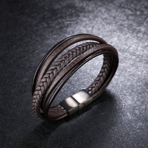 Simple Fashion Braided Brown Leather Multilayer Bracelet