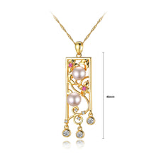 Load image into Gallery viewer, 925 Sterling Silver Plated Gold Elegant Hollow Carved Pendant with White Freshwater Pearls and Necklace