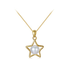 Load image into Gallery viewer, 925 Sterling Silver Plated Gold Fashion Simple Star Pendant with Freshwater Pearls and Necklace