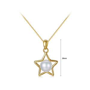 925 Sterling Silver Plated Gold Fashion Simple Star Pendant with Freshwater Pearls and Necklace