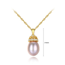 Load image into Gallery viewer, 925 Sterling Silver Plated Gold Fashion Elegant Crown Purple Freshwater Pearl Pendant with Cubic Zirconia and Necklace