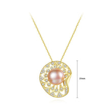 Load image into Gallery viewer, 925 Sterling Plated Silver Gold Elegant Simple Shell Pink Freshwater Pearl Pendant with Cubic Zirconia and Necklace - Glamorousky