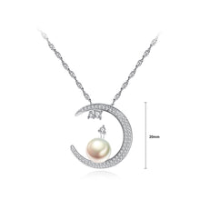Load image into Gallery viewer, 925 Sterling Silver Simple Bright Moon White Freshwater Pearl Pendant with Cubic Zirconia and Necklace
