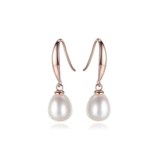 Load image into Gallery viewer, 925 Sterling Silver Plated Rose Gold Simple Elegant White Freshwater Pearl Earrings