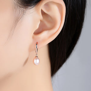 925 Sterling Silver Plated Rose Gold Simple Elegant White Freshwater Pearl Earrings