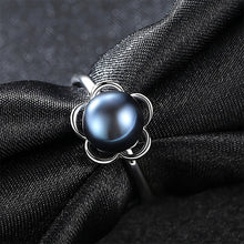 Load image into Gallery viewer, 925 Sterling Silver Fashion Elegant Flower Black Freshwater Pearl Adjustable Open Ring