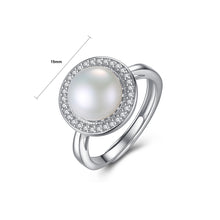 Load image into Gallery viewer, 925 Sterling Silver Simple Fashion Geometric Round White Freshwater Pearl Adjustable Open Ring with Cubic Zirconia