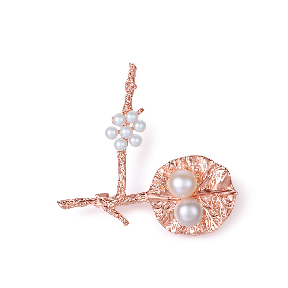 925 Sterling Silver Plated Rose Gold Simple Flower Brooch with Pink Freshwater Pearls