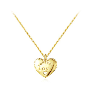925 Sterling Silver Plated Gold Simple Romantic Heart Pendant with Necklace