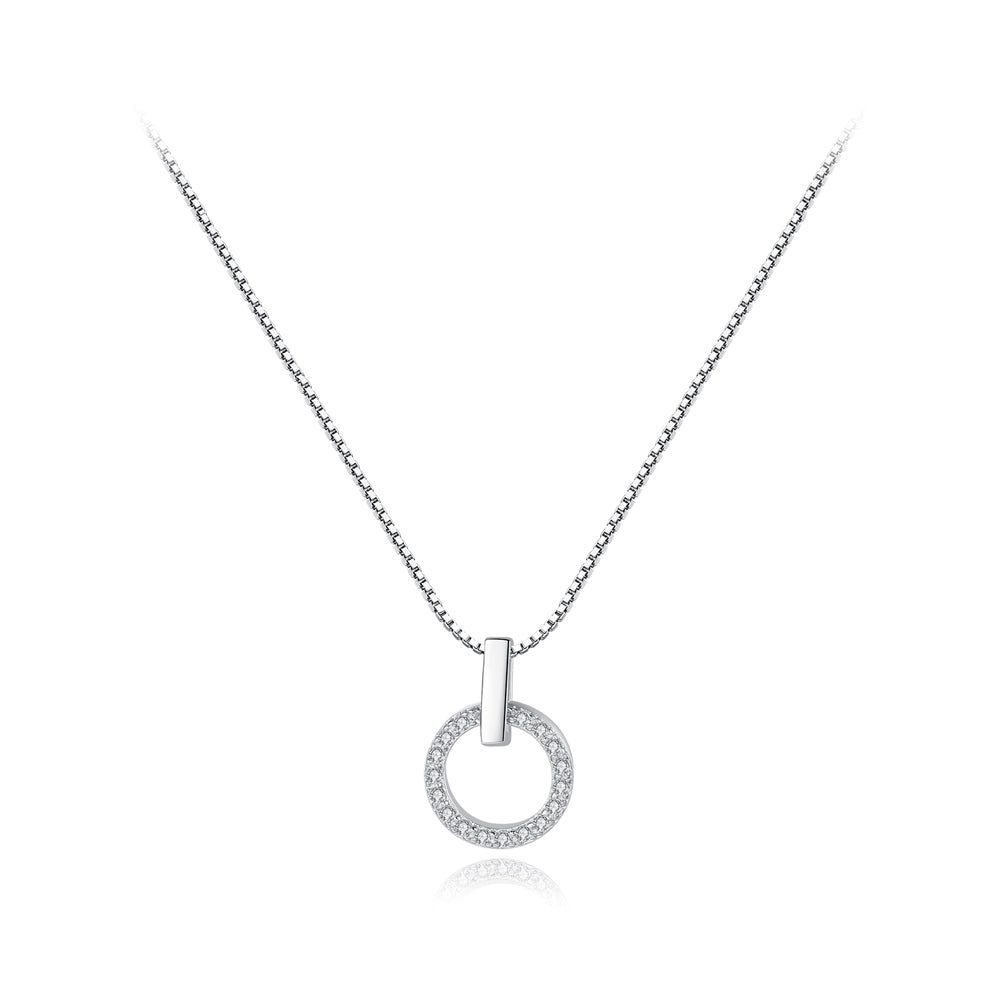 925 Sterling Silver Fashion Simple Geometric Circle Pendant with Cubic Zirconia and Necklace