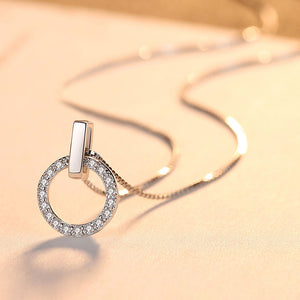925 Sterling Silver Fashion Simple Geometric Circle Pendant with Cubic Zirconia and Necklace