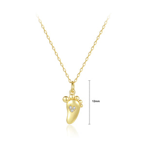 925 Sterling Silver Plated Gold Simple Creative Feet Pendant with Cubic Zirconia and Necklace