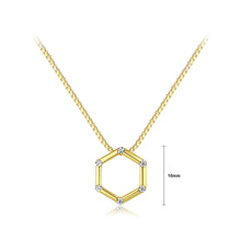 Load image into Gallery viewer, 925 Sterling Silver Plated Gold Simple Hollow Geometric Hexagon Pendant with Cubic Zirconia and Necklace