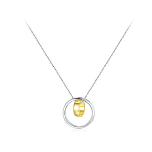 925 Sterling Silver Simple Fashion Geometric Double Round Pendant with Necklace