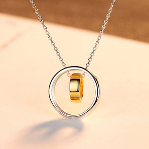 925 Sterling Silver Simple Fashion Geometric Double Round Pendant with Necklace