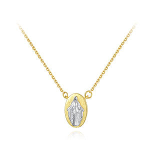 925 Sterling Silver Plated Gold Fashion Classic Virgin Mary Oval Pendant with Necklace
