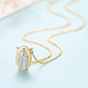 925 Sterling Silver Plated Gold Fashion Classic Virgin Mary Oval Pendant with Necklace