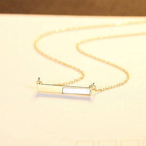 925 Sterling Silver Plated Gold Simple and Delicate Geometric Rectangular Mother-of-pearl Necklace