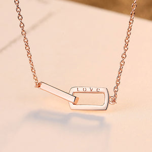 925 Sterling Silver Plated Rose Gold Simple Fashion Double Rectangular Necklace