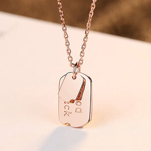 925 Sterling Silver Plated Rose Gold Simple Fashion Geometric Square Pendant with Necklace