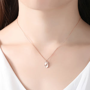 925 Sterling Silver Plated Rose Gold Simple Fashion Geometric Square Pendant with Necklace