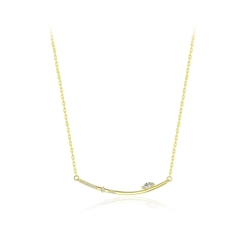 925 Sterling Silver Plated Gold Simple Geometric Bar Necklace with Cubic Zirconia