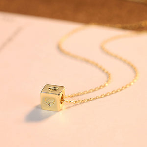 925 Sterling Silver Plated Gold Simple Fashion Geometric Heart-shaped Square Pendant with Necklace