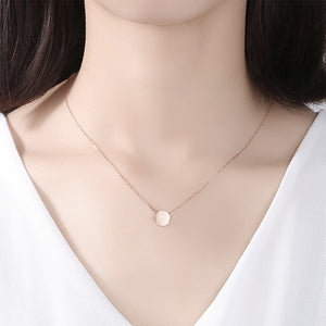 925 Sterling Silver Plated Rose Gold Simple Classic Geometric Round Pendant with Necklace
